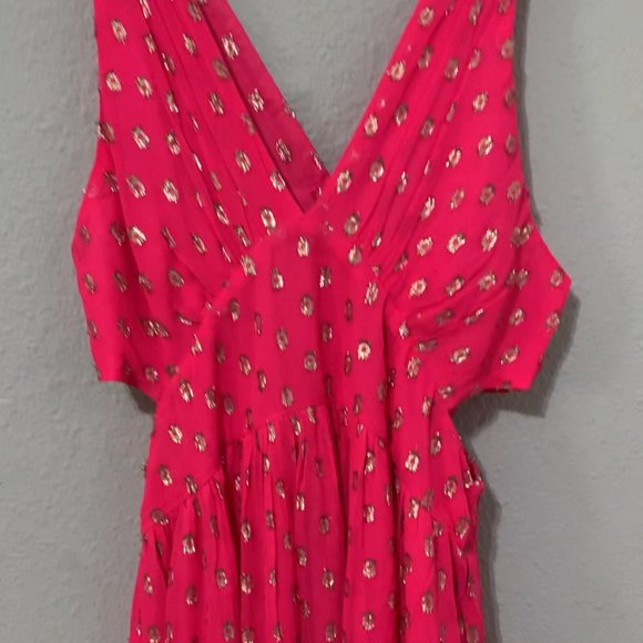 NEW Lulus Magenta Pink Sleeveless Polka Dot Cutout Maxi Tiered Dress Size Medium - Picture 4 of 11